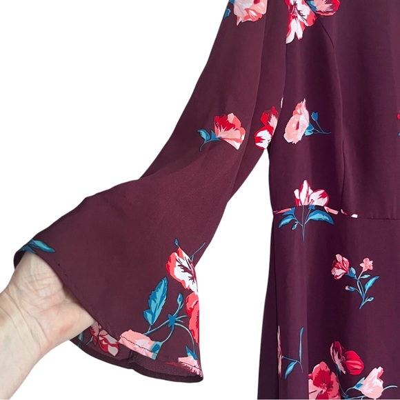 Old Navy Floral Burgundy A-Line Dress XXL Tall Long Sleeve‎ - Picture 3 of 9